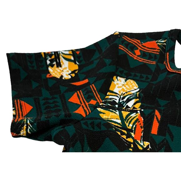 LULAROE SHORT SLEEVE TUNIC DRESS,WOMENS, XS, GREEN-ORANGE YELLOW ABSTRACT HI-LOW - Picture 8 of 10